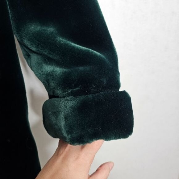 Monica Gray Vintage Green Faux Fur Coat Mid Length Jacket Extra Large - Picture 9 of 13